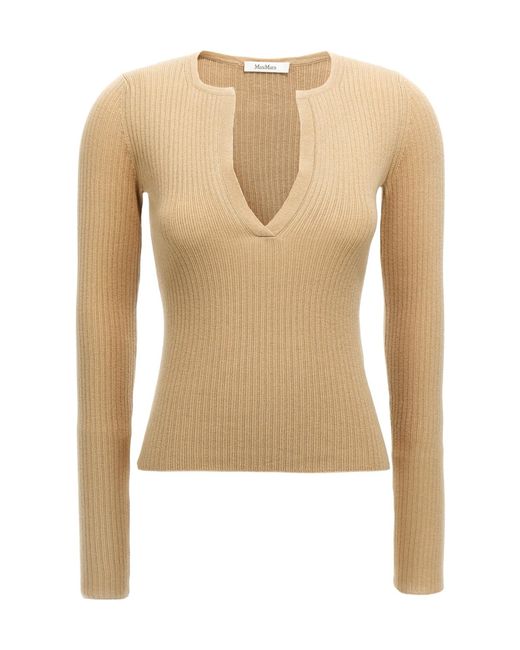 Max Mara Natural V-Neck Long-Sleeved Sweater