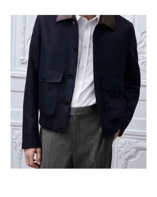 Dior Blue Blouson Jacket With Leather Collar for men