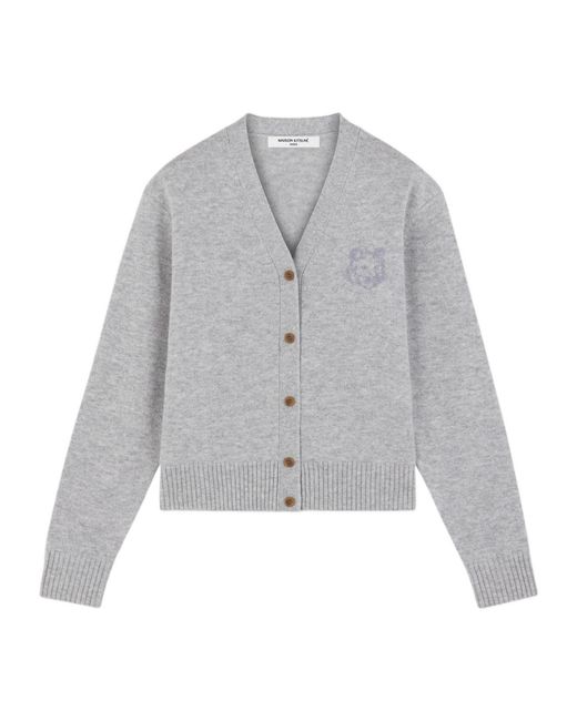 Maison Kitsuné Gray Maison Kitsuné Bold Fox Head Embroidered Knit Cardigan