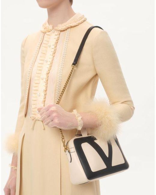 Valentino Natural Feather Detailed Long-Sleeved Mini Dress