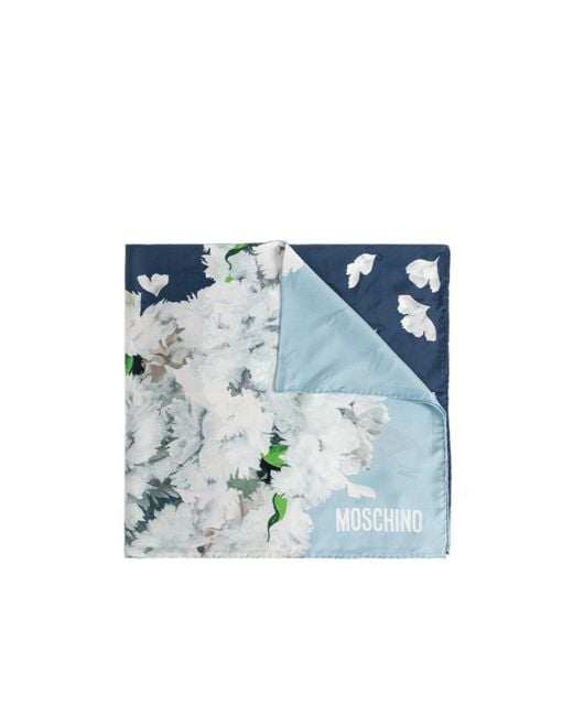 Moschino Blue Floral Printed Satin Scarf for men