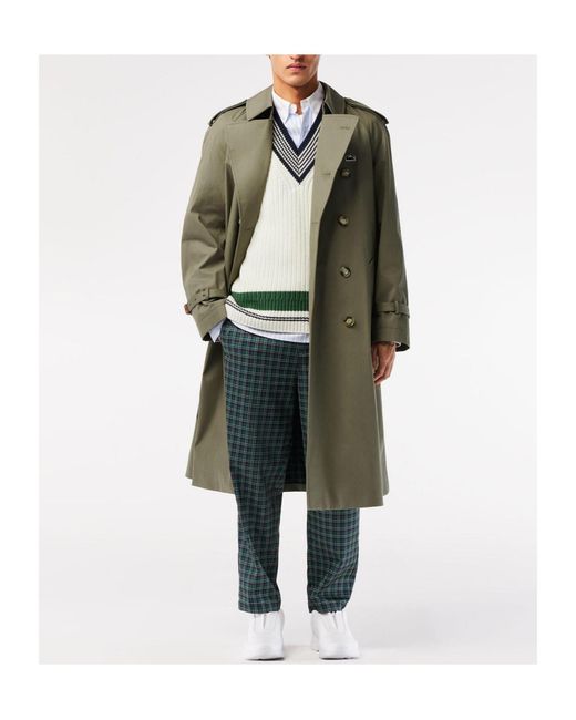 Lacoste Gray Khaki Double-Breasted Mid-Length Trench Coat for men