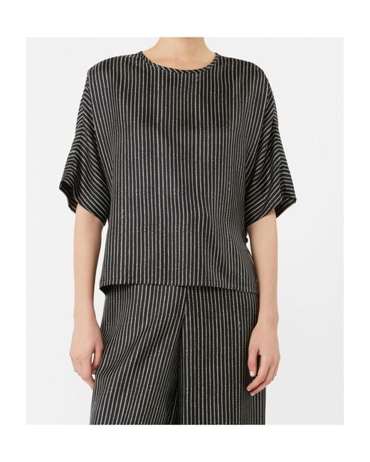 Max Mara Gray Silk Stripe Short-Sleeve Blouse