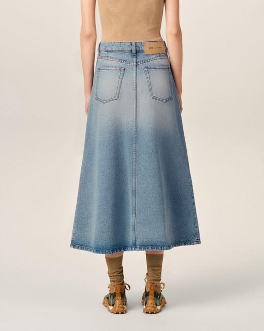 AMI Blue Long A-Line Denim Skirt