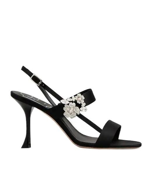 Roger Vivier Black Efflorescence Satin Sandals