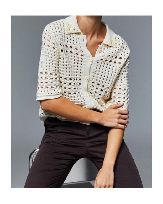 Liu Jo Natural Embellished Openwork Knitted Top