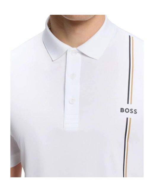 Boss White Logo-Print Polo Shirt for men