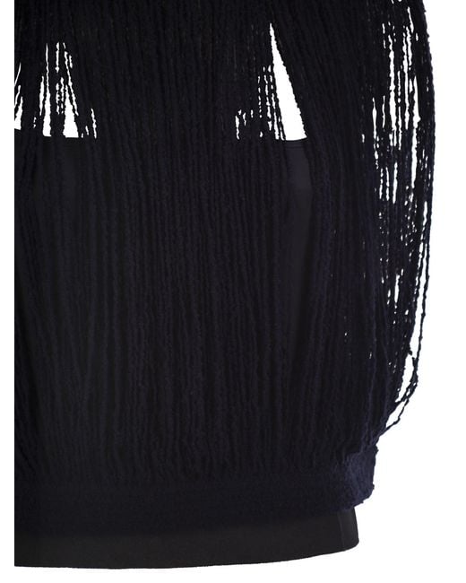 Fabiana Filippi Blue Fringed Knit Top