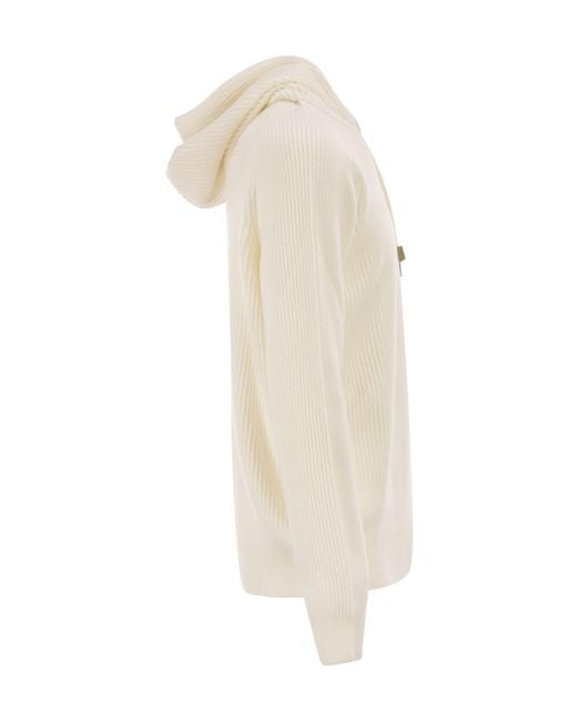 Tagliatore White Drawstring Knitted Hooded Jumper for men