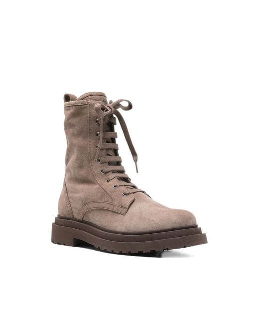Brunello Cucinelli Brown Lace-Up Lug-Sole Ankle Boots