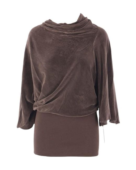 Rick Owens Brown Draped Cowl-Neck Top