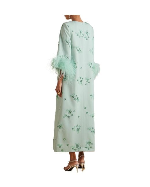 Huishan Zhang Green Elias Feather-Trimmed Embellished Recycled Crepe-Jersey Gown