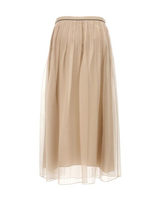 Brunello Cucinelli Natural High-Waisted Pleated Midi Skirt