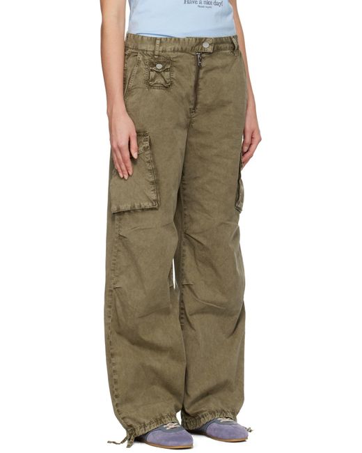 Ganni Green Washed Twill Trousers