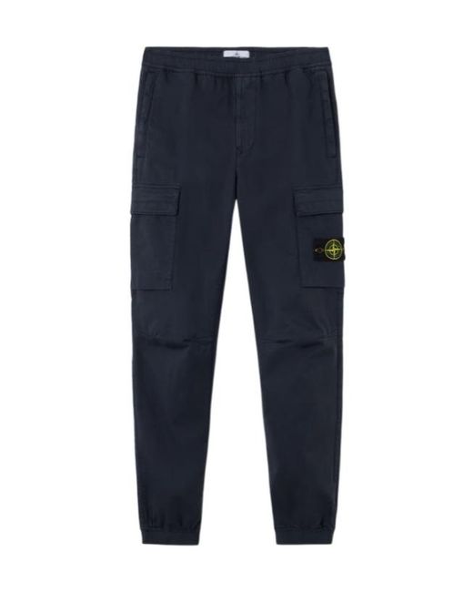 Stone Island Blue Compass Patch Cargo Trousers for men