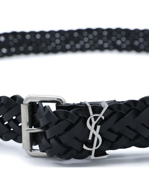 Saint Laurent White Logo Plaque Buckled Belt for men