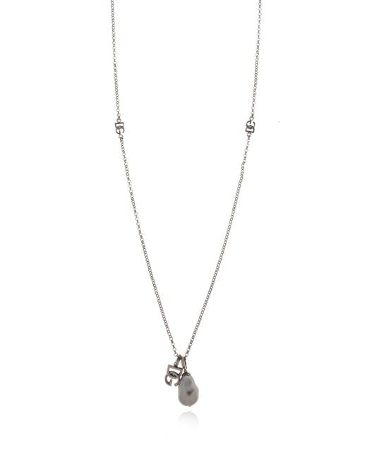 Dolce & Gabbana White Dg Logo Teardrop Necklace for men