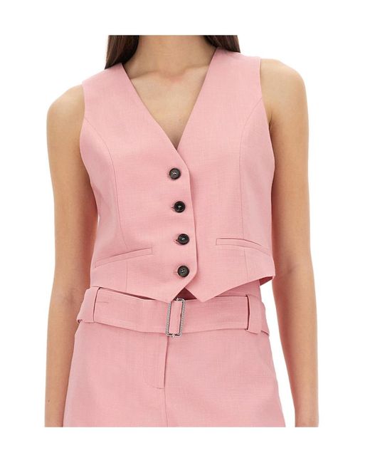 MSGM Pink V-Neck Buttoned Waistcoat