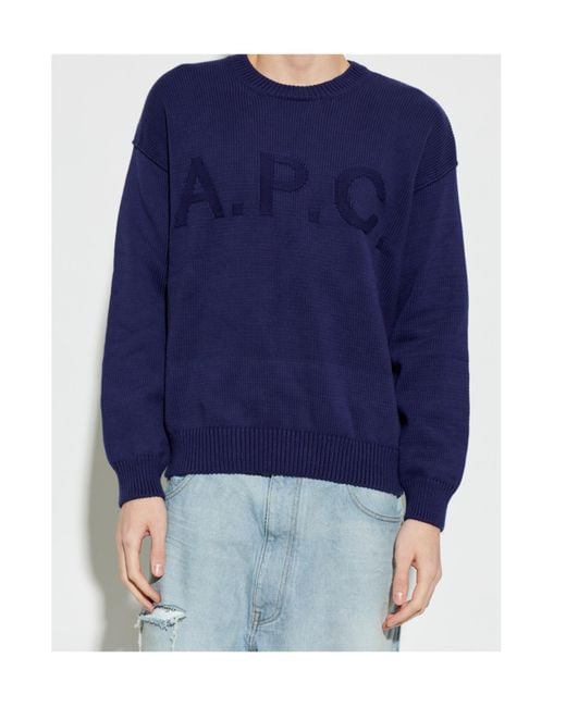 A.P.C. Blue Logo Crewneck Knitted Sweater for men