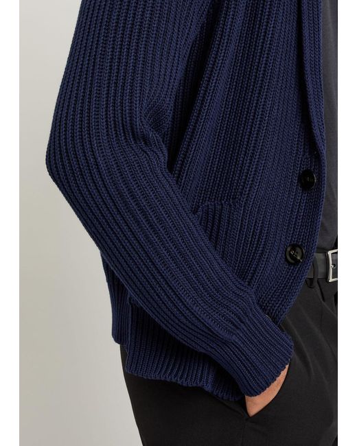 Tom Ford Blue Shawl-Collar Ribbed Cotton And Silk-Blend Cardigan for men