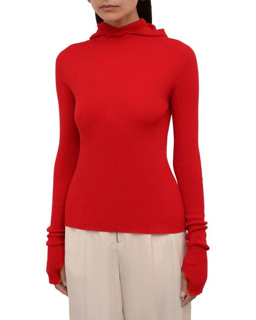 Jil Sander Red Ribbed-Knit Hoodie