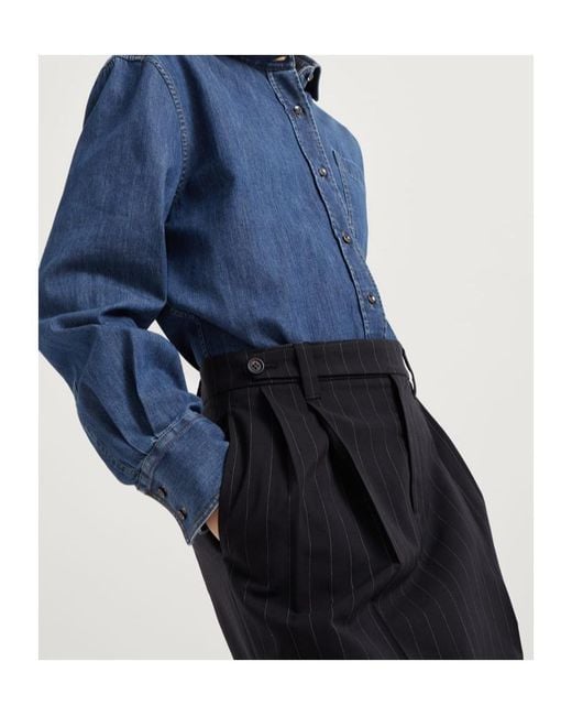 Brunello Cucinelli Blue Pinstripe Tailored Midi Skirt
