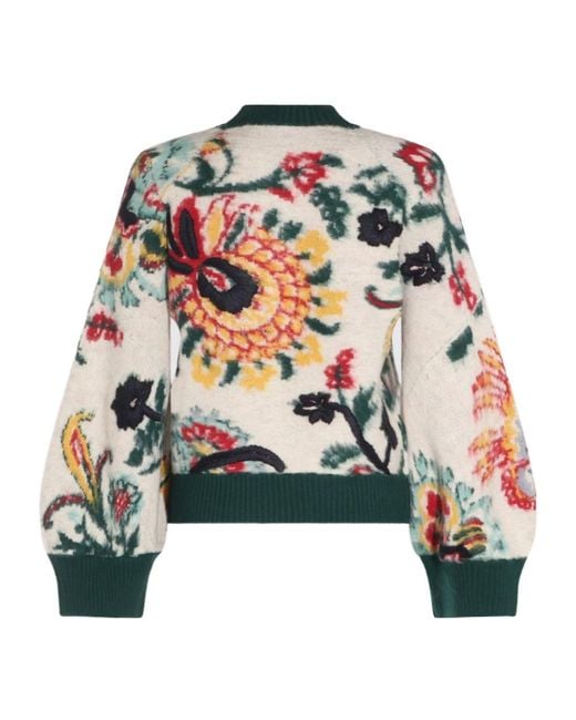 Sacai Green Jacquard Floral Knitted Sweater