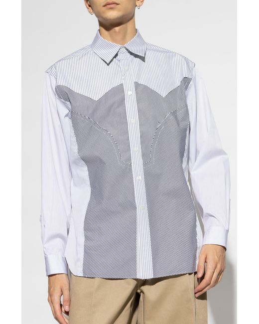Maison Margiela Blue Panelled Striped Button-Up Shirt for men
