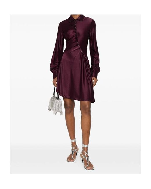 Rabanne Purple Rabanne Asymmetric Draped Shirt Dress