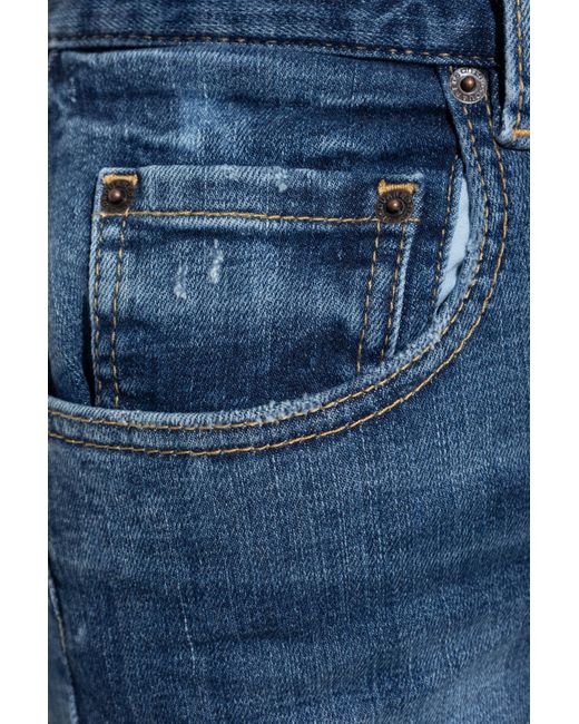 DSquared² Blue Logo Patch Distressed Shorts