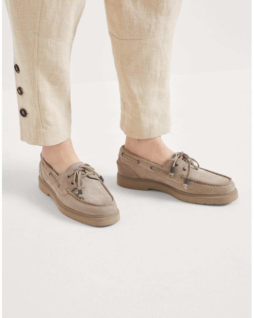 Brunello Cucinelli Gray Monili-Chain Slip-On Boat Shoes