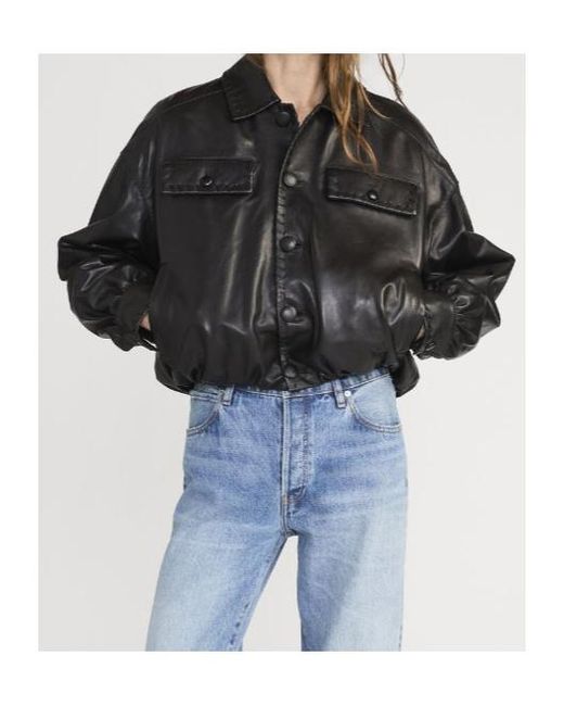 FRAME Black Button Leather Jacket