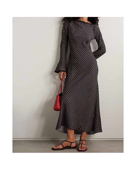 Doen Black Davina Paisley-Print Silk-Blend Twill Midi Dress