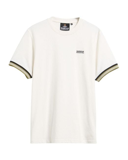 Barbour White Tippedcuff Logo Crewneck Tshirt for men