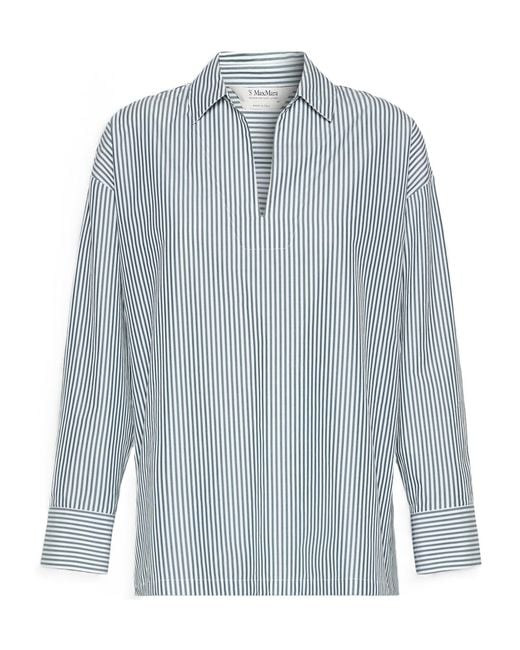 Max Mara Blue Cotton Poplin Stripe Blouse