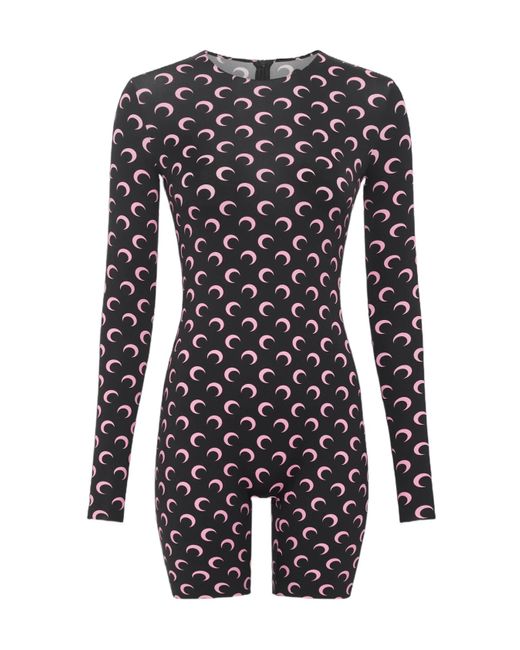 MARINE SERRE Black Moon Printed Jersey Ls Short Catsuit