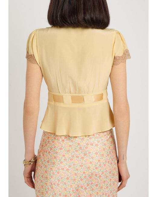 Rixo Yellow Lace-Trim Silk Top