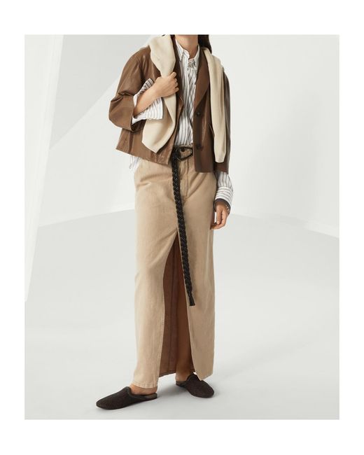 Brunello Cucinelli Brown Embellished Polished Leather Outerwear Blazer