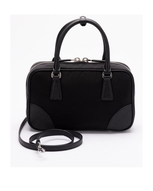 Prada Black Logo Plaque Zip-Up Tote Bag