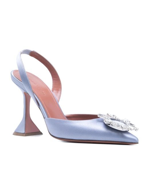 AMINA MUADDI Blue Crystal Decoration Ankle-Wrapped High Heels