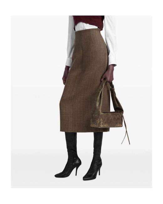 Maison Margiela Brown Herringbone Midi Skirt