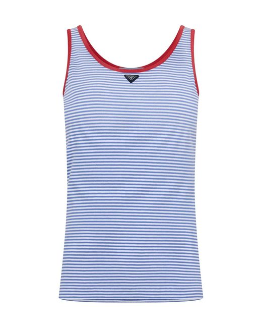 Prada Blue Slim-Fit Striped Tank Top