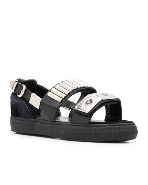 Toga Black Pattern Flat Sandals