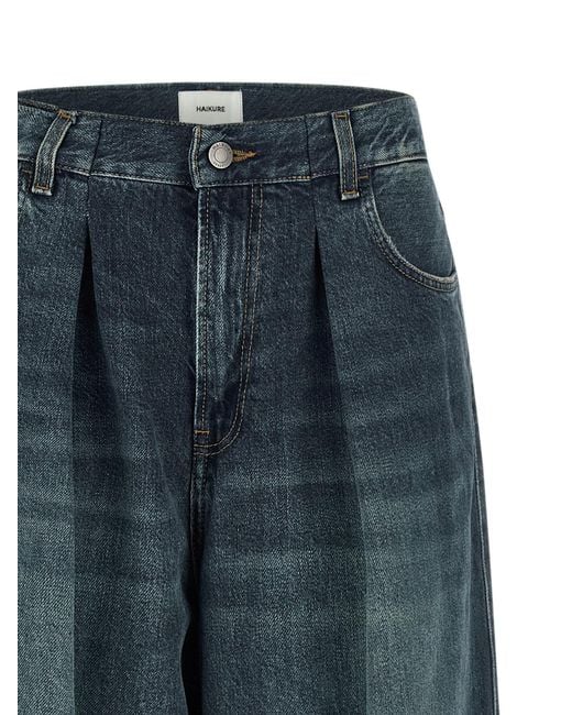Haikure Blue Candy Pleat Detailed Wide-Leg Jeans