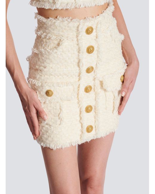Balmain White Tweed Pencil Skirt