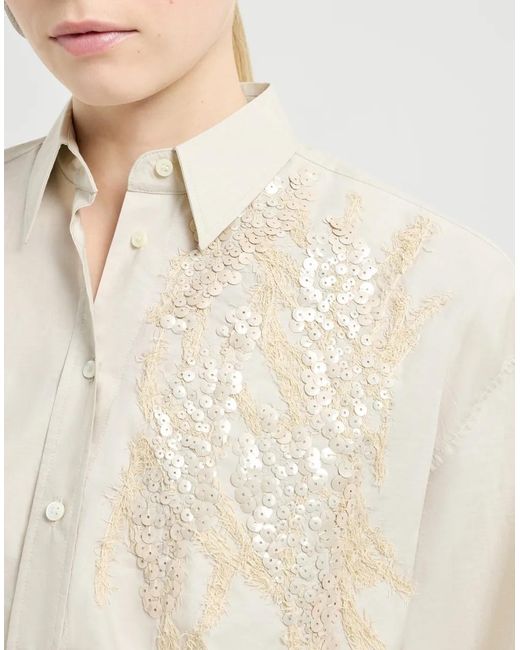Brunello Cucinelli White Embellished Buttoned Blouse