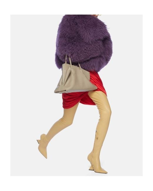 The Attico Purple Mongolian-Fur Long-Sleeves Jacket