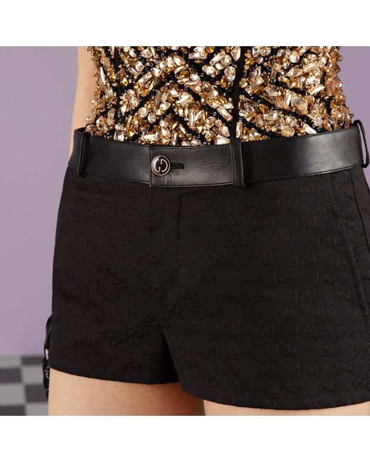 Gucci Black Leather-Trimmed Monogram Shorts
