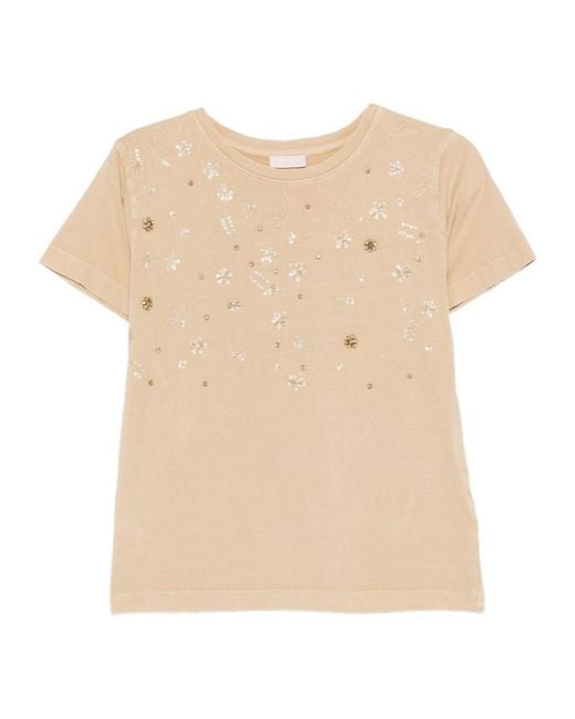 Liu Jo Natural Sequin-Embellished T-Shirt