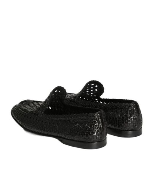 Dolce & Gabbana Black Round Toe Woven Slippers for men